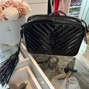 YSL Saint Laurent black patent camera Lou crossbody
